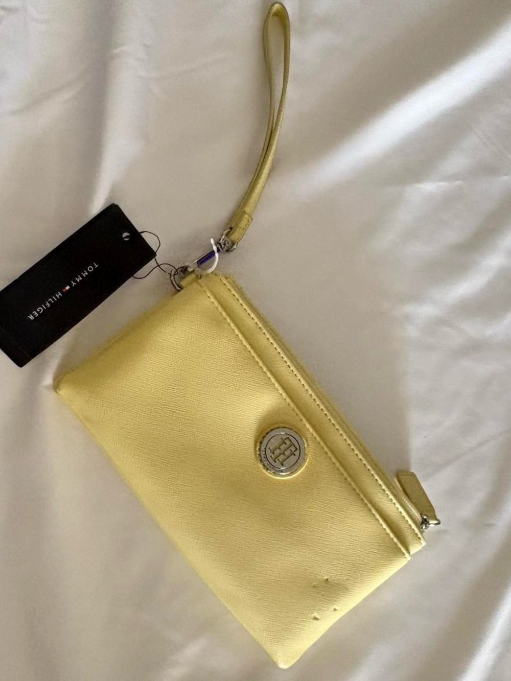 NWT Tommy Hilfiger Double Zip Saffiano Wristlet Yellow